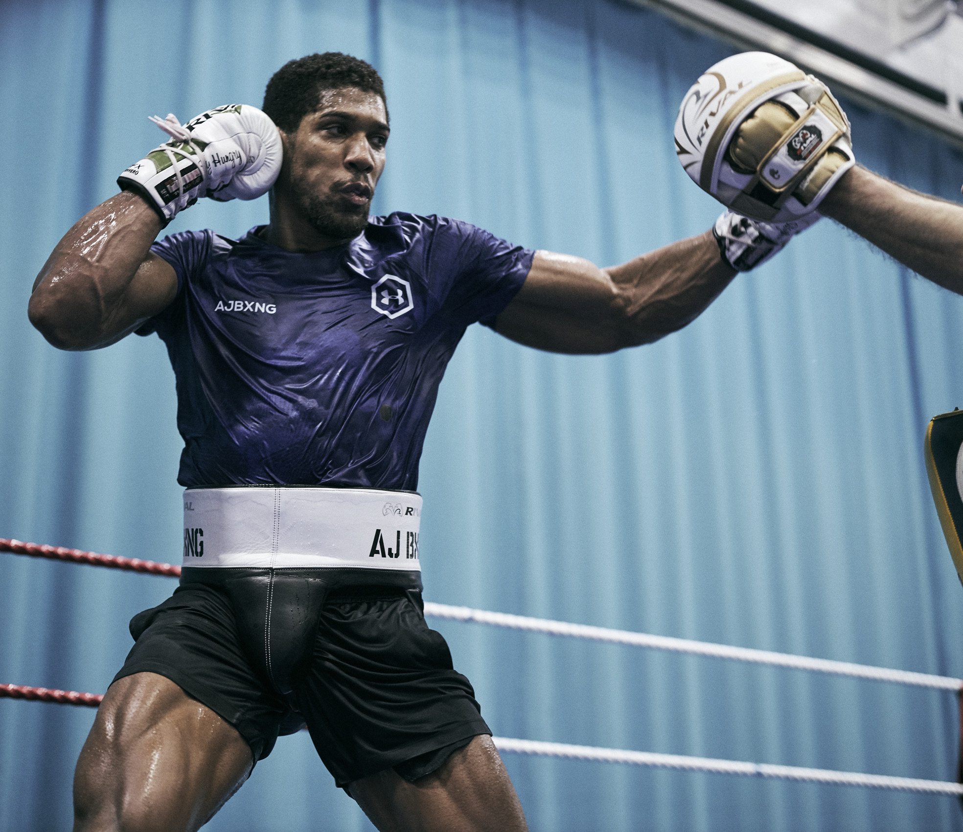 Anthony Joshua Training Sheffield Under Armour Right Hook Punch © Mark Robinson Photographer Matchrrom Boxing 2019.