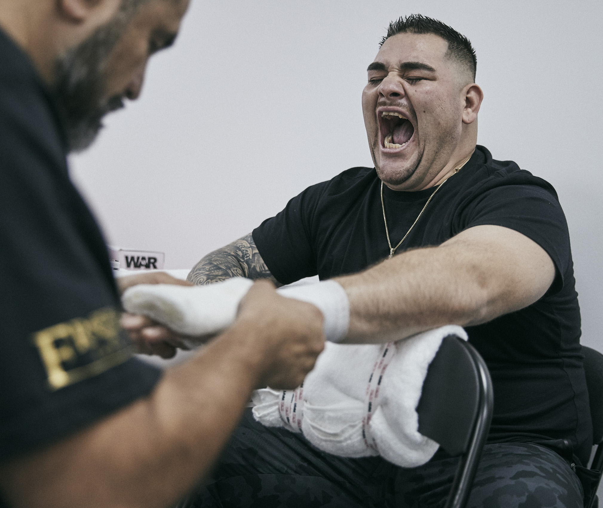 Andy Ruiz Jr Hands Wrapped Dressing Room Backstage © Mark Robinson Photographer Matchrrom Boxing 2019.