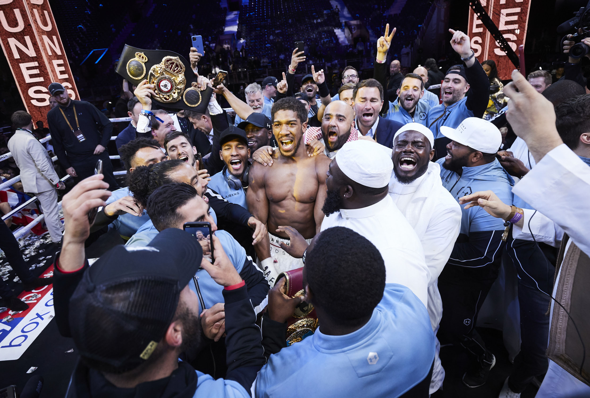 Anthony Joshua Team Celebrates Saudi Arabia Rematch Andy Ruiz Jr © Mark Robinson Photographer Matchrrom Boxing 2019.
